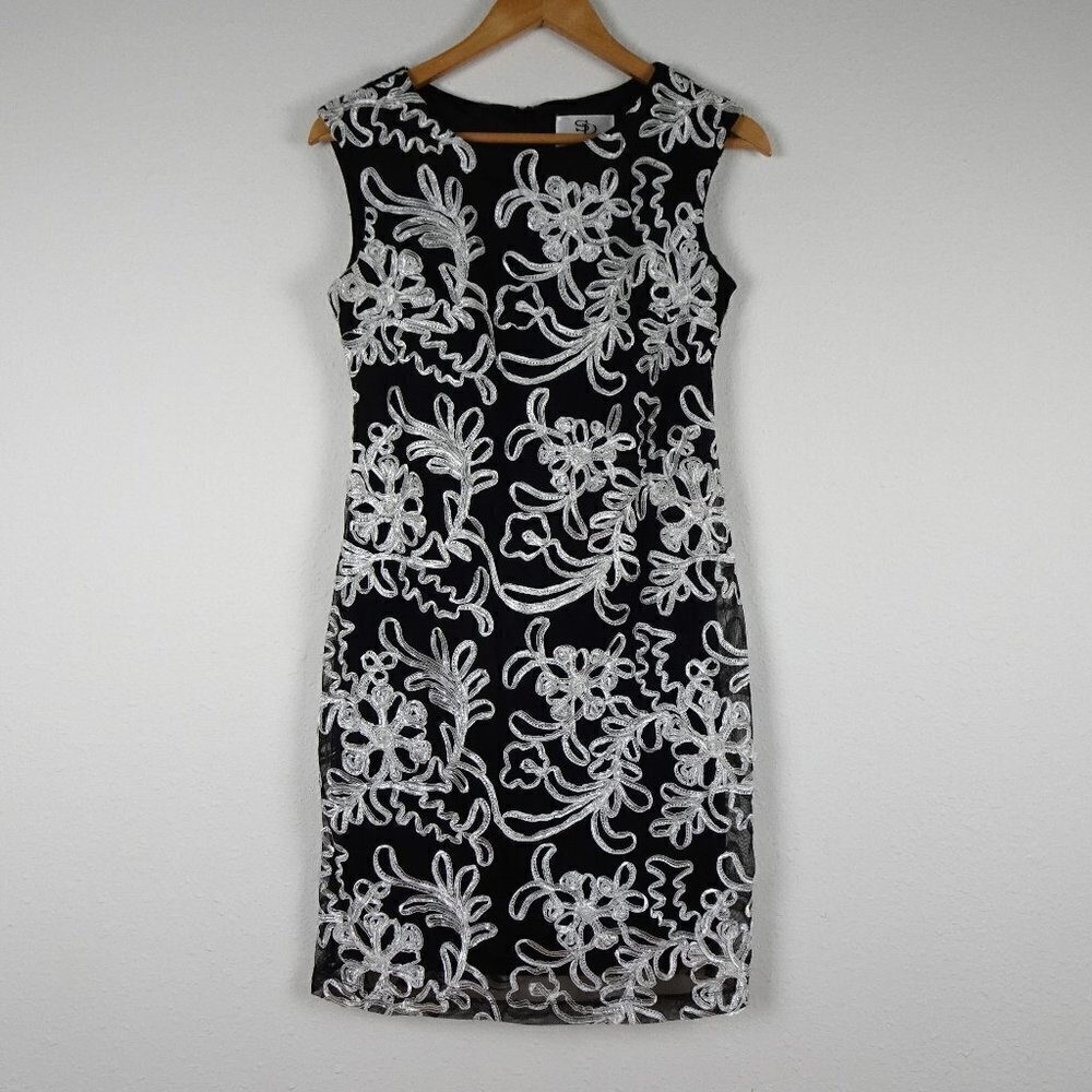 SD Collection Sleeveless Dress Women's Petite Size 6P Black White Trim